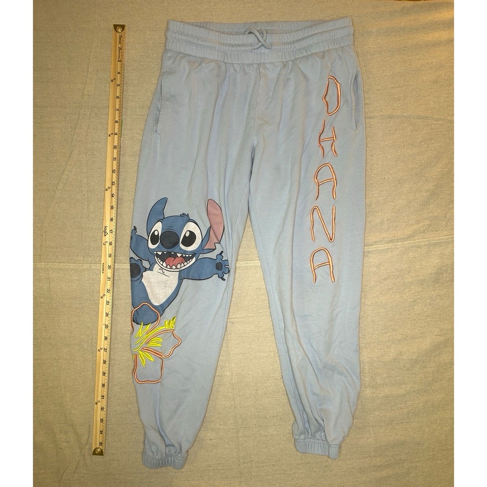 Disney Stitch Blue Fleece Jogger Lounge Pants Drawstring Pockets Size L